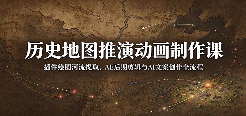 历史地图推演动画制作课：插件绘图河流提取，AE后期剪辑与AI文案创作全流程瀚萌资源网-网赚网-网赚项目网-虚拟资源网-国学资源网-易学资源网-本站有全网最新网赚项目-易学课程资源-中医课程资源的在线下载网站！瀚萌资源网