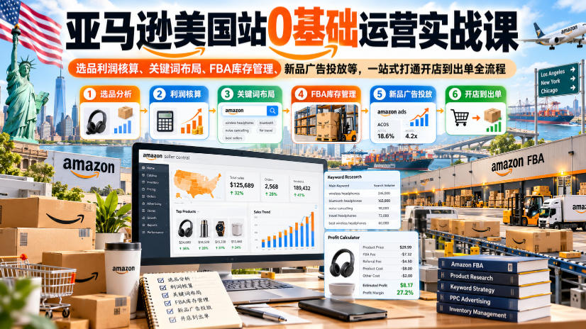 亚马逊美国站0基础运营实战课｜选品利润核算、关键词布局、FBA库存管理、新品广告投放等，一站式打通开店到出单全流程瀚萌资源网-网赚网-网赚项目网-虚拟资源网-国学资源网-易学资源网-本站有全网最新网赚项目-易学课程资源-中医课程资源的在线下载网站！瀚萌资源网