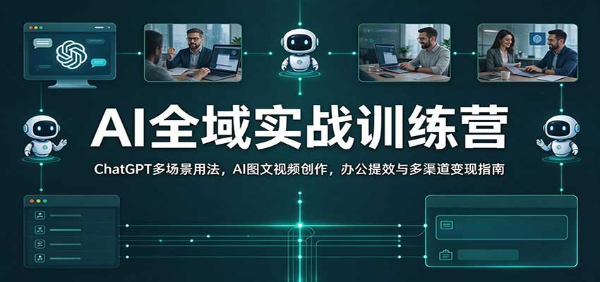 AI全域实战训练营：ChatGPT多场景用法，AI图文视频创作，办公提效与多渠道变现指南瀚萌资源网-网赚网-网赚项目网-虚拟资源网-国学资源网-易学资源网-本站有全网最新网赚项目-易学课程资源-中医课程资源的在线下载网站！瀚萌资源网