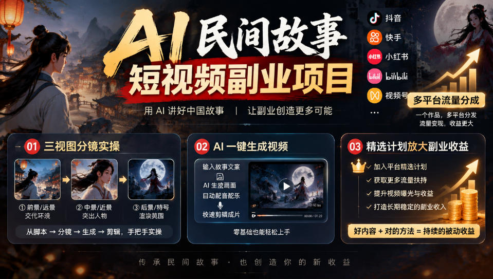 图片[1]瀚萌资源网-网赚网-网赚项目网-虚拟资源网-国学资源网-易学资源网-本站有全网最新网赚项目-易学课程资源-中医课程资源的在线下载网站！AI民间故事短视频副业项目，多平台流量分成，三视图分镜实操，精选计划放大副业收益瀚萌资源网-网赚网-网赚项目网-虚拟资源网-国学资源网-易学资源网-本站有全网最新网赚项目-易学课程资源-中医课程资源的在线下载网站！瀚萌资源网