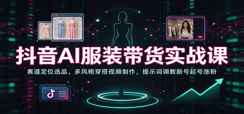 抖音AI服装带货实战课：赛道定位选品，多风格穿搭视频制作，提示词调教新号起号涨粉瀚萌资源网-网赚网-网赚项目网-虚拟资源网-国学资源网-易学资源网-本站有全网最新网赚项目-易学课程资源-中医课程资源的在线下载网站！瀚萌资源网