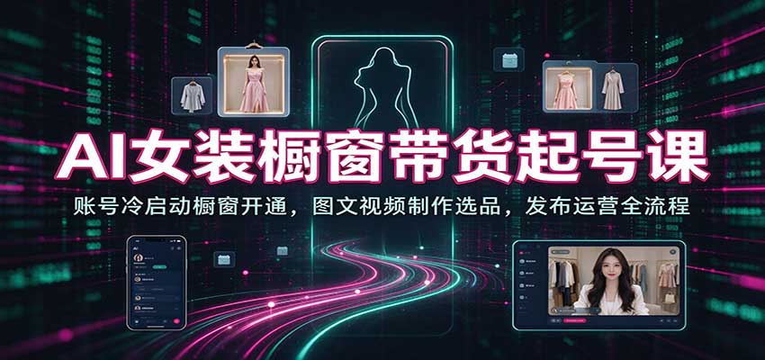 AI女装橱窗带货起号课：账号冷启动橱窗开通，图文视频制作选品，发布运营全流程瀚萌资源网-网赚网-网赚项目网-虚拟资源网-国学资源网-易学资源网-本站有全网最新网赚项目-易学课程资源-中医课程资源的在线下载网站！瀚萌资源网