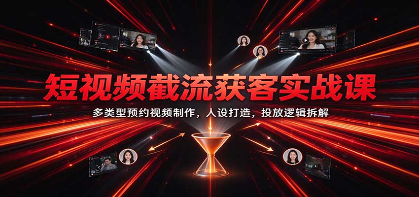短视频截流获客实战课：多类型预约视频制作，人设打造，投放逻辑拆解瀚萌资源网-网赚网-网赚项目网-虚拟资源网-国学资源网-易学资源网-本站有全网最新网赚项目-易学课程资源-中医课程资源的在线下载网站！瀚萌资源网