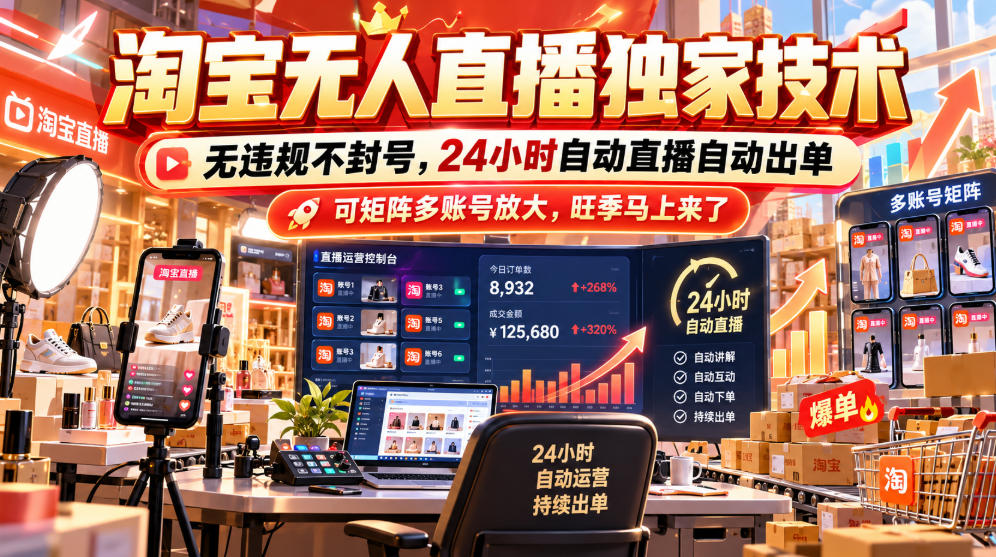 图片[1]瀚萌资源网-网赚网-网赚项目网-虚拟资源网-国学资源网-易学资源网-本站有全网最新网赚项目-易学课程资源-中医课程资源的在线下载网站！淘宝无人直播独家技术，无违规不封号，24小时自动直播自动出单，可矩阵多账号放大，旺季马上来了【揭秘】瀚萌资源网-网赚网-网赚项目网-虚拟资源网-国学资源网-易学资源网-本站有全网最新网赚项目-易学课程资源-中医课程资源的在线下载网站！瀚萌资源网