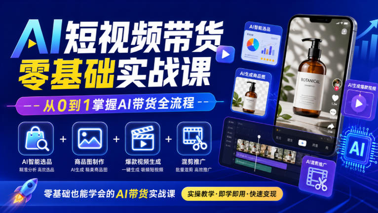 AI短视频带货零基础实战课｜AI智能选品+商品图制作+爆款视频生成+混剪推广，从0到1掌握AI带货全流程瀚萌资源网-网赚网-网赚项目网-虚拟资源网-国学资源网-易学资源网-本站有全网最新网赚项目-易学课程资源-中医课程资源的在线下载网站！瀚萌资源网