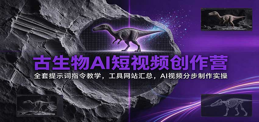 古生物AI短视频创作营：全套提示词指令教学，工具网站汇总，AI视频分步制作实操瀚萌资源网-网赚网-网赚项目网-虚拟资源网-国学资源网-易学资源网-本站有全网最新网赚项目-易学课程资源-中医课程资源的在线下载网站！瀚萌资源网