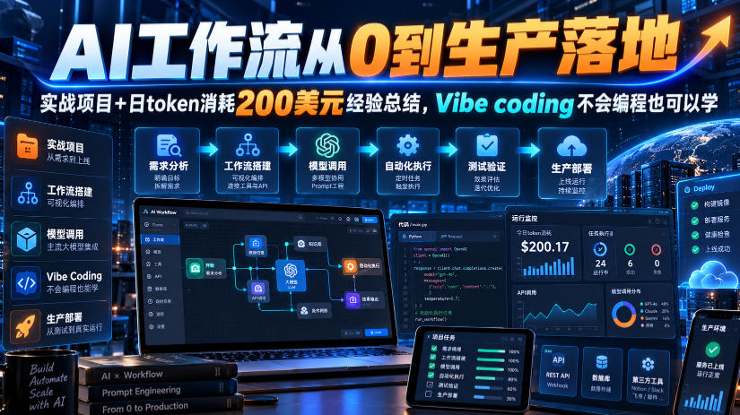 AI工作流从0到生产落地，实战项目+日token消耗200美刀经验总结，Vibe coding不会编程也可以学瀚萌资源网-网赚网-网赚项目网-虚拟资源网-国学资源网-易学资源网-本站有全网最新网赚项目-易学课程资源-中医课程资源的在线下载网站！瀚萌资源网
